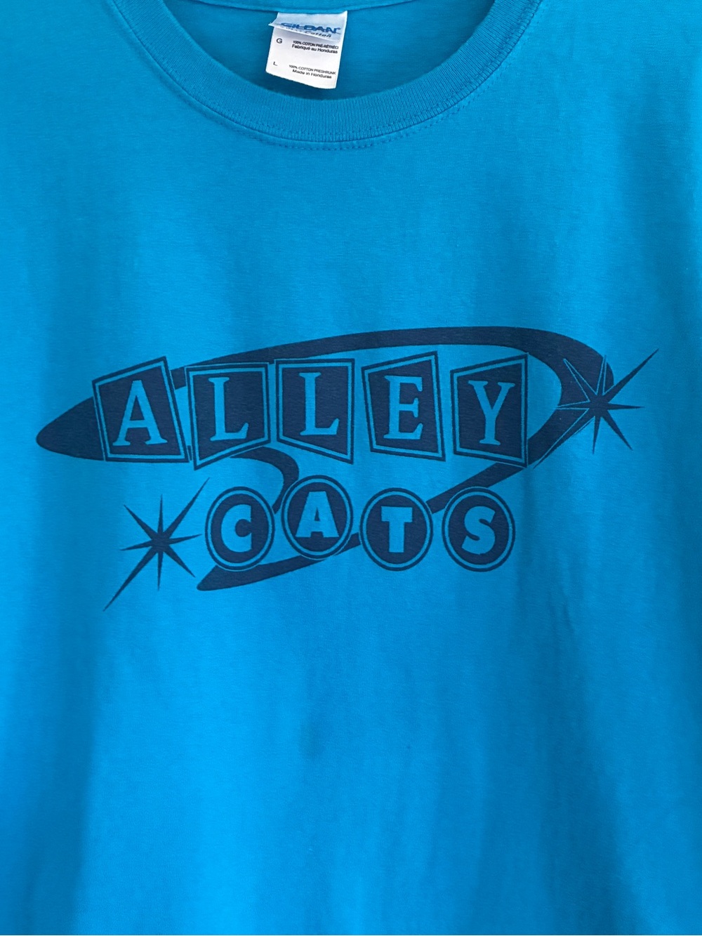 Alley Cats Solid Teal Blue Crewneck T-Shirt Sz L - Picture 2 of 5